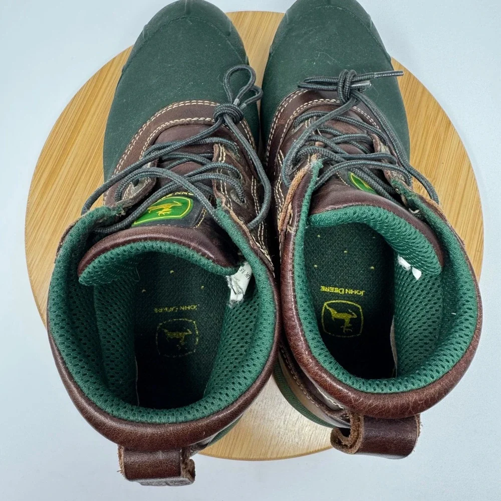 John‎ Deere Mens Leather Duck Boots Green Brown Lace Up Ankle JD3413 Size 10M